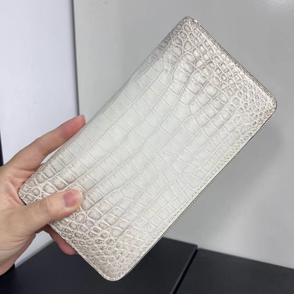 White Genuine Crocodile Leather Long Wallet