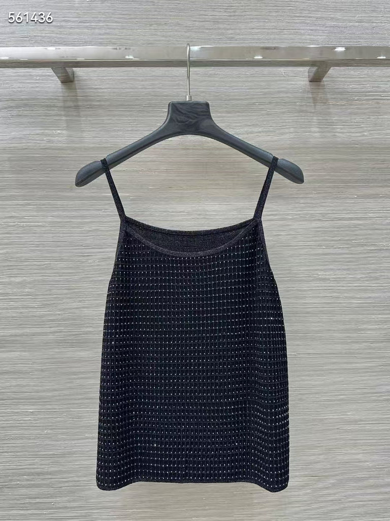 Women Gold Thread Plaid Rhinestone Knit Three Piece Set