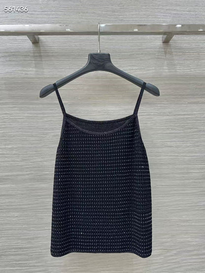 Women Gold Thread Plaid Rhinestone Knit Three Piece Set