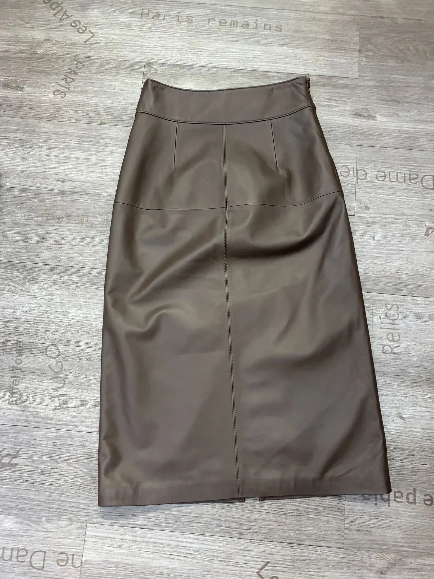 Women sheepskin leather midi skirt with belt