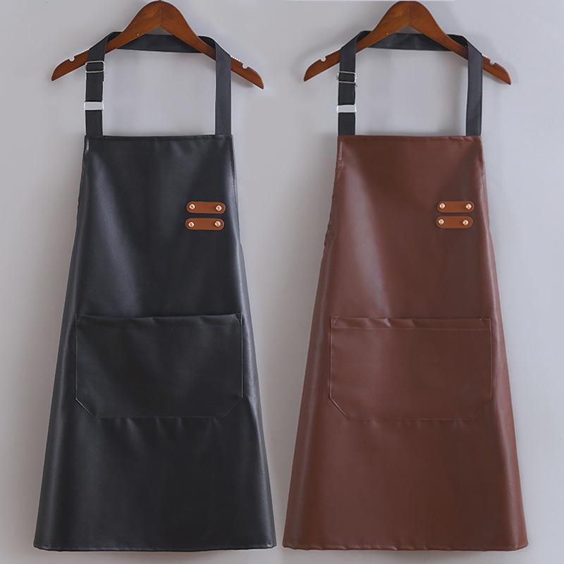faux leather apron waterproof kitchen work wear