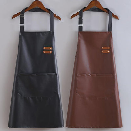 faux leather apron waterproof kitchen work wear