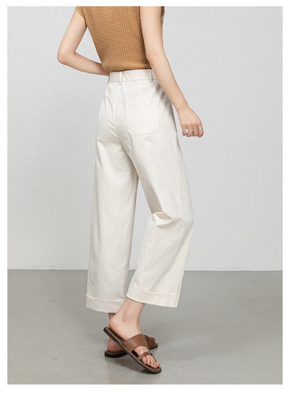 High waisted cropped pants women with rolled cuffs