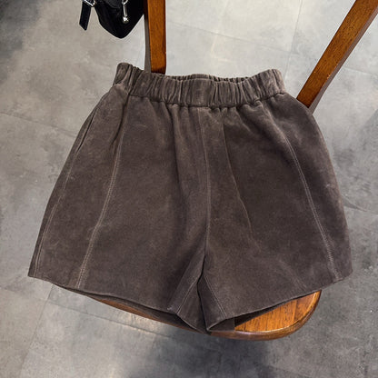 Women’s Genuine Suede Shorts  Wide Leg Brown Leather