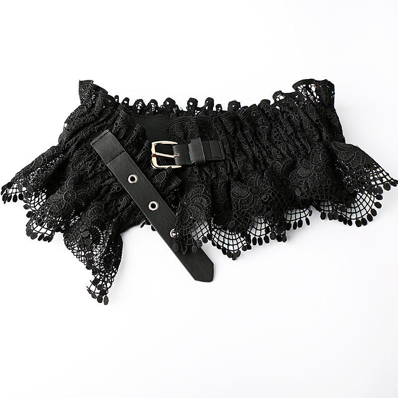 Women’s Wide Lace Waist Belt with Elastic Back Design