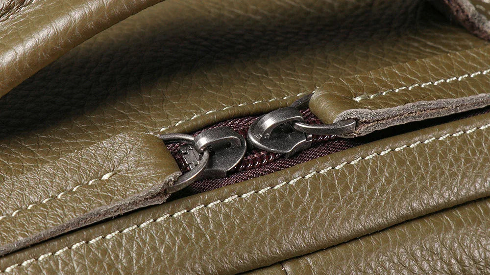 Leather backpack for men army green 15 inch