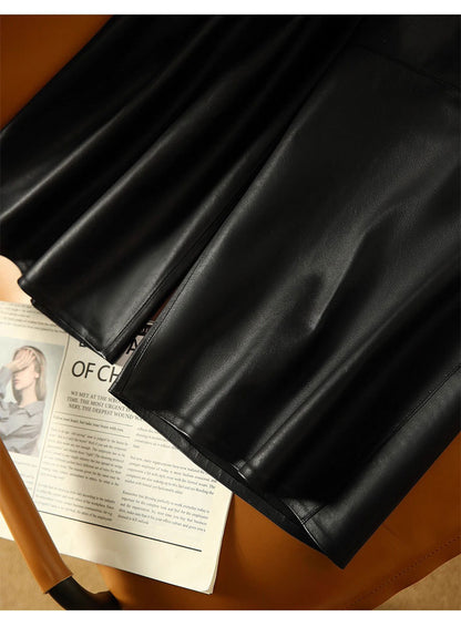 High waist cropped leather wide leg pants