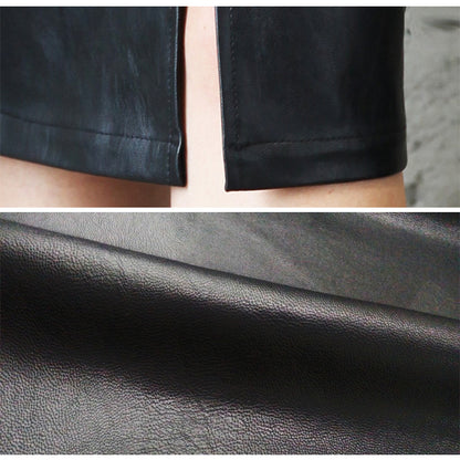 Women's Black High Waist PU Leather Slit Pencil Skirt