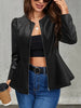 Black Faux Leather Peplum Jacket for Women