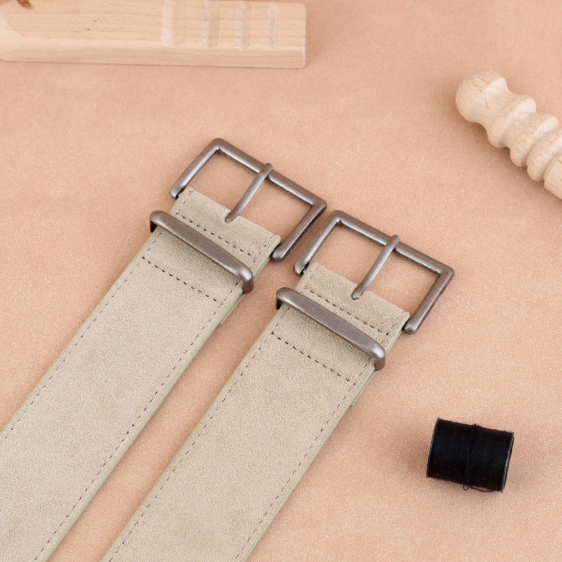 Women’s Wide Suede Leather Belt with Vintage Rectangular Buckle