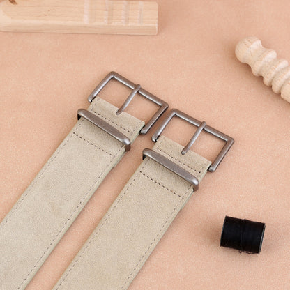 Women’s Wide Suede Leather Belt with Vintage Rectangular Buckle