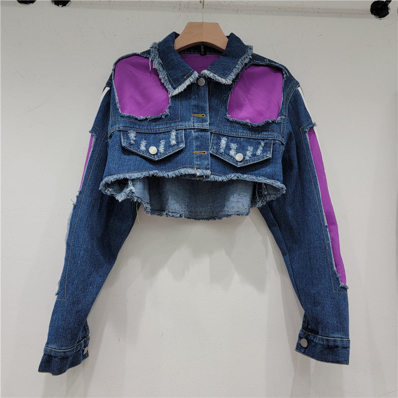 Retro Distressed Cropped Denim Jacket Women