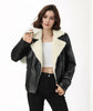 Women Faux Leather Moto Biker Jacket with White Fur Lining