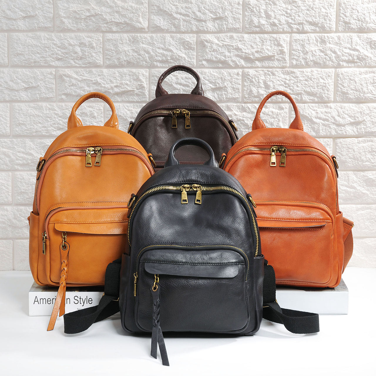 Real leather backpack for women