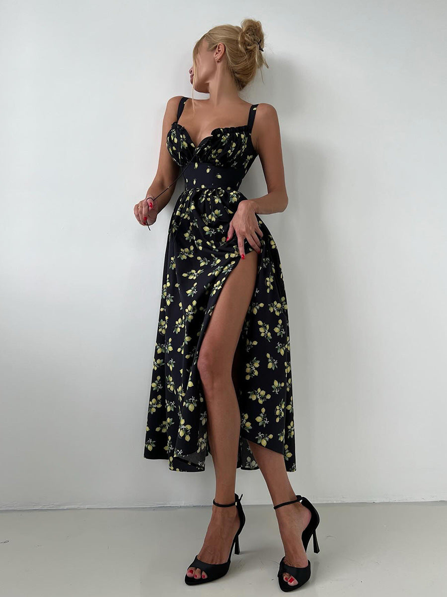 Side Split Maxi Dress Floral Off Shoulder Beach Outfit