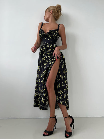 Side Split Maxi Dress Floral Off Shoulder Beach Outfit