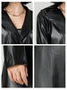 Black Faux Leather Trench Coat with Belted Waist