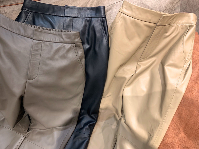 Genuine leather cropped cigarette pants
