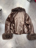Genuine sheepskin leather jacket with fur collar