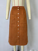 Corduroy Midi Skirt High Waist Button Front Brown A-Line