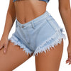 High waisted denim shorts with frayed light wash hem