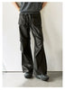 Women Genuine Leather High Waisted Cargo Pants