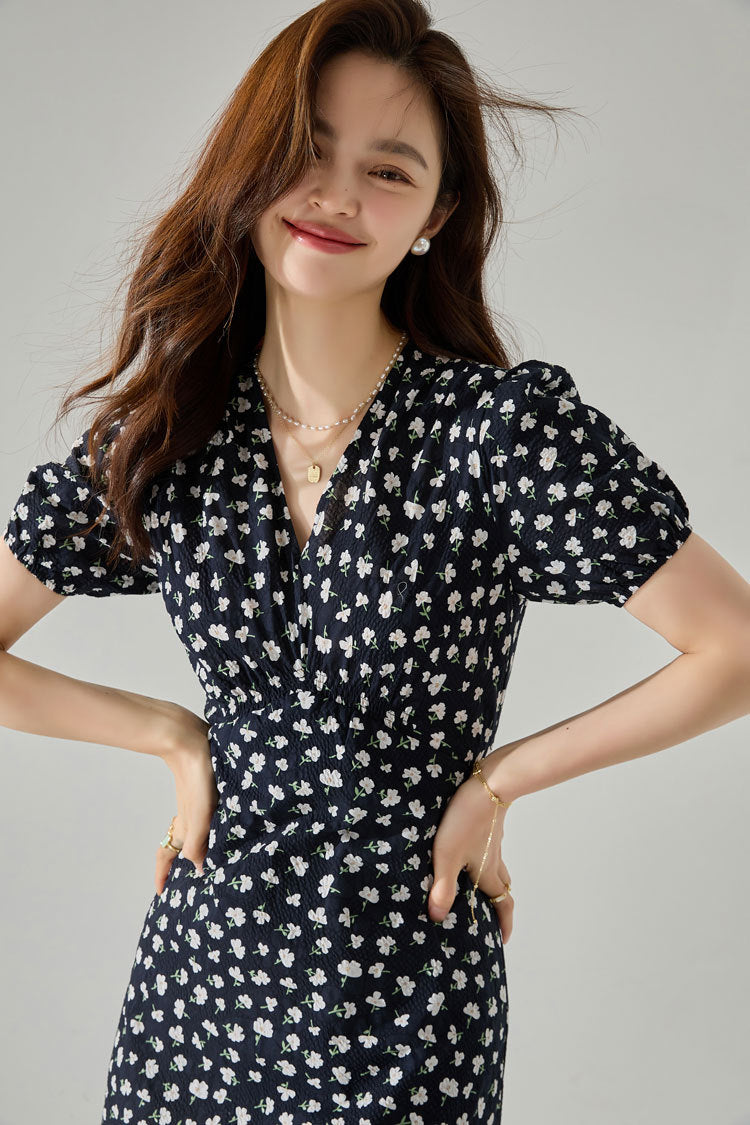 yellow floral v neck midi dress summer