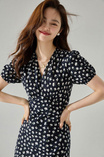 yellow floral v neck midi dress summer