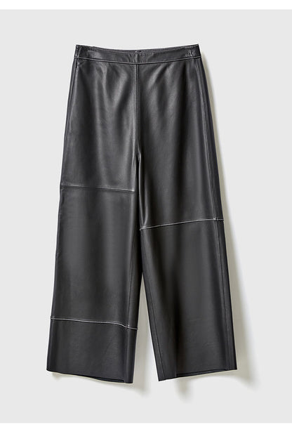 Irregular Cut Leather Wide Leg Pants for Women Cropped Straight Fit