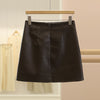 Leather Mini Skirt with Asymmetrical Front Zipper