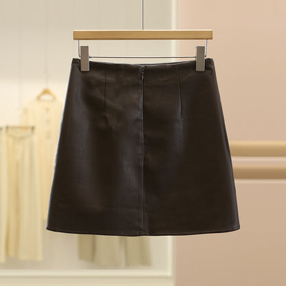 Leather Mini Skirt with Asymmetrical Front Zipper