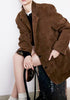 Genuine Leather Suede Jacket Oversized Suit Coat for Women