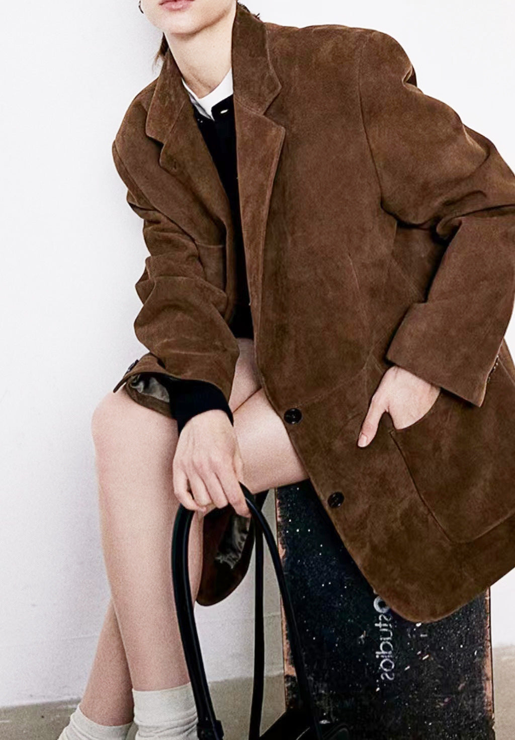 Genuine Leather Suede Jacket Oversized Suit Coat for Women