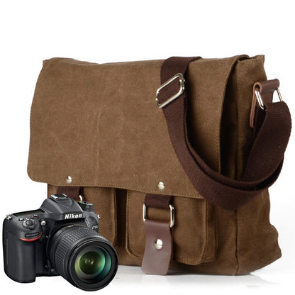 Canvas Camera Messenger Bag with Removable Organizer and Cowhide Trim 2