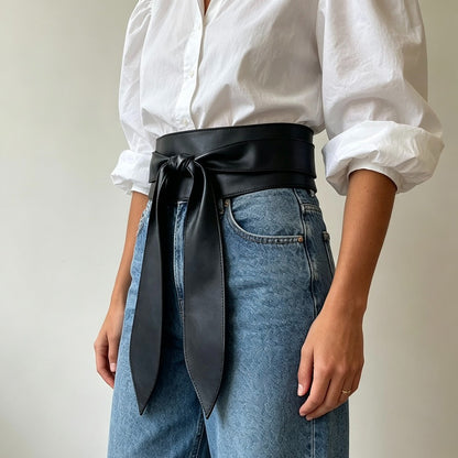 Women’s Wide Faux Leather Bow Tie Waist Belt