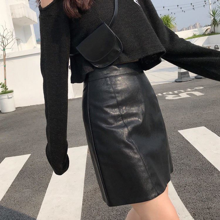 High Waist Black Faux Leather Mini Skirt for Women