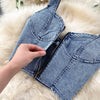 Women’s Denim Two Piece Skirt Set with Zipper Crop Top
