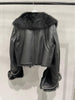 Women’s Genuine Leather Bomber Jacket with Shearling Fur Collar