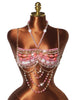 Pink Crystal Body Chain Bralette with Beaded Tassel Drapes