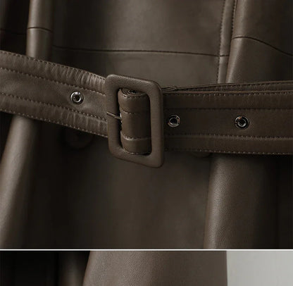 Women Genuine Sheepskin Mid-Length Trench