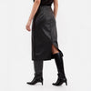 Black Faux Leather Pencil Skirt With Gold Buttons