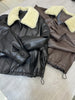 Leather bomber jacket for women with wool fur collar