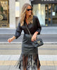 Faux leather tassel midi skirt for women