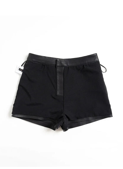 Genuine sheepskin black leather hot shorts