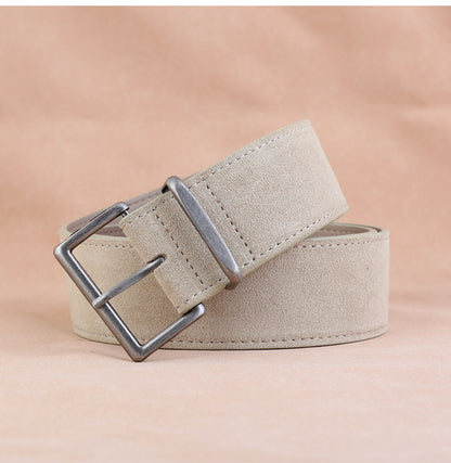 Women’s Wide Suede Leather Belt with Vintage Rectangular Buckle