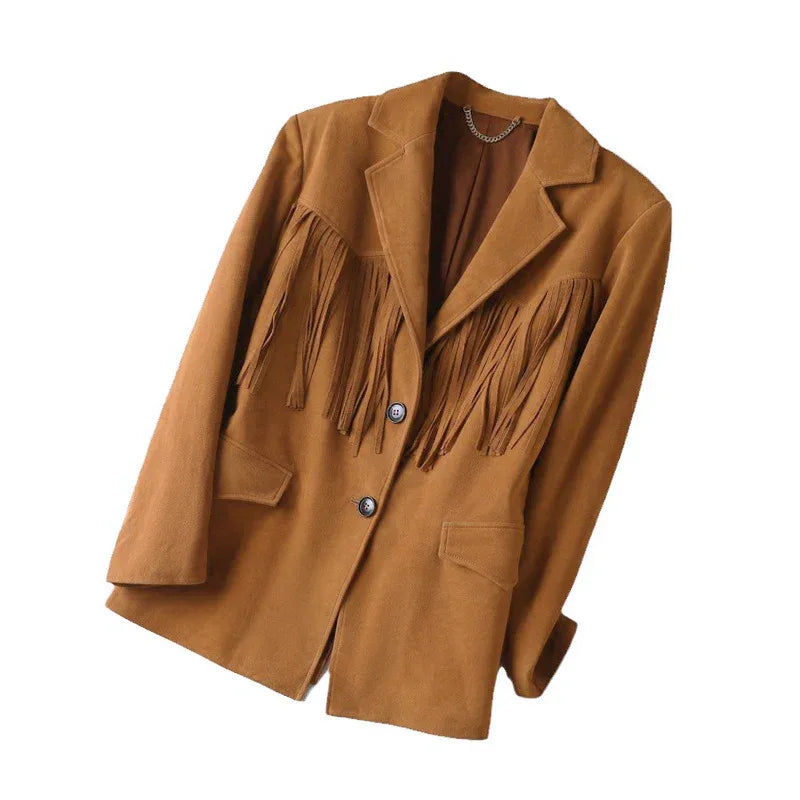 Women Suede Tassel Leather Jacket