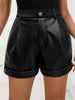 Black Faux Leather High Waisted Shorts for Women with Folded Hem