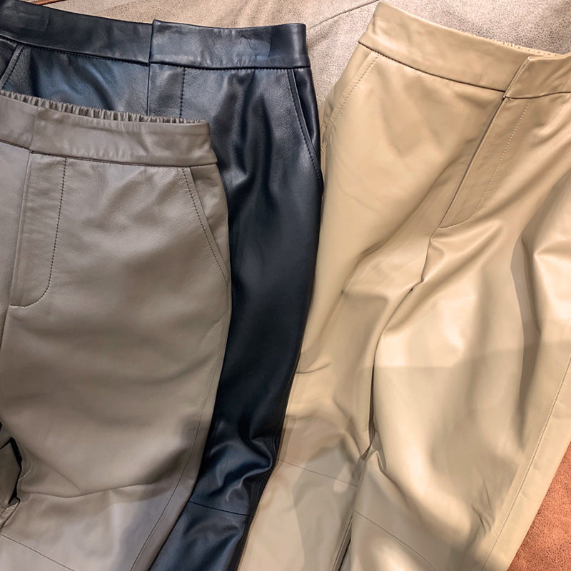 Genuine leather cropped cigarette pants