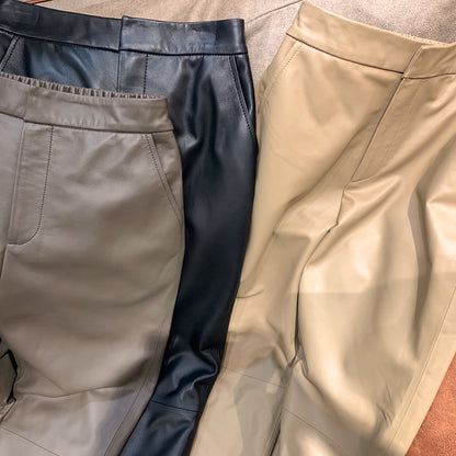Genuine leather cropped cigarette pants