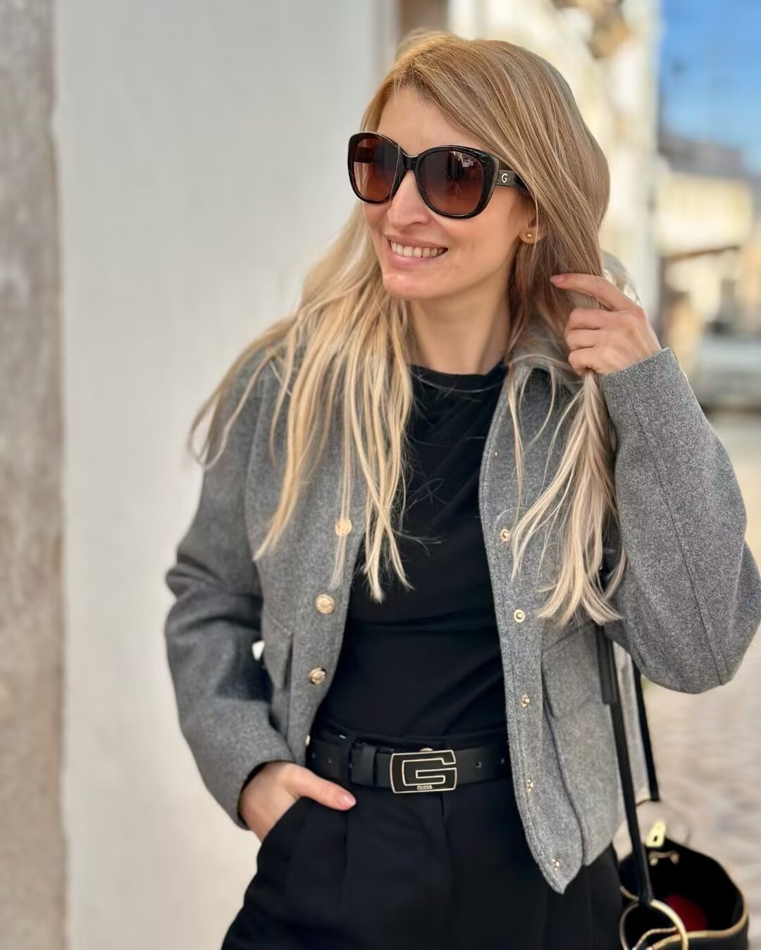 Women’s Wool Blend Cropped Jacket with Gold Metal Buttons